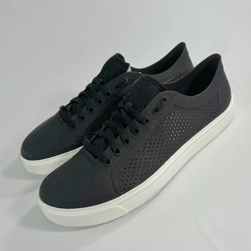 Crocs CitiLane Roka Court Black White Perforated Low Top Sneaker Men's Size 13